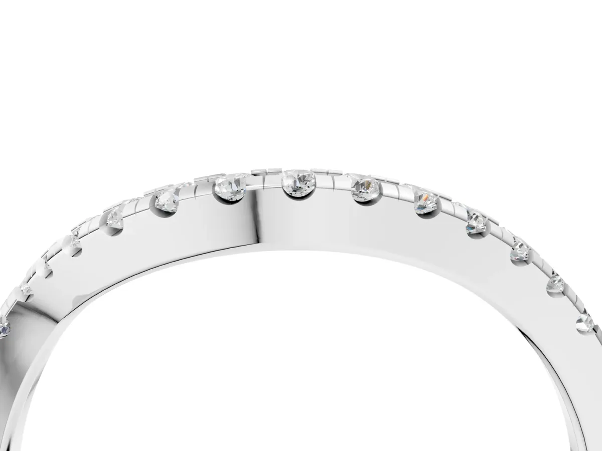 Round Cut Diamond Pavé Curved Band with Shared Prong Setting Silver