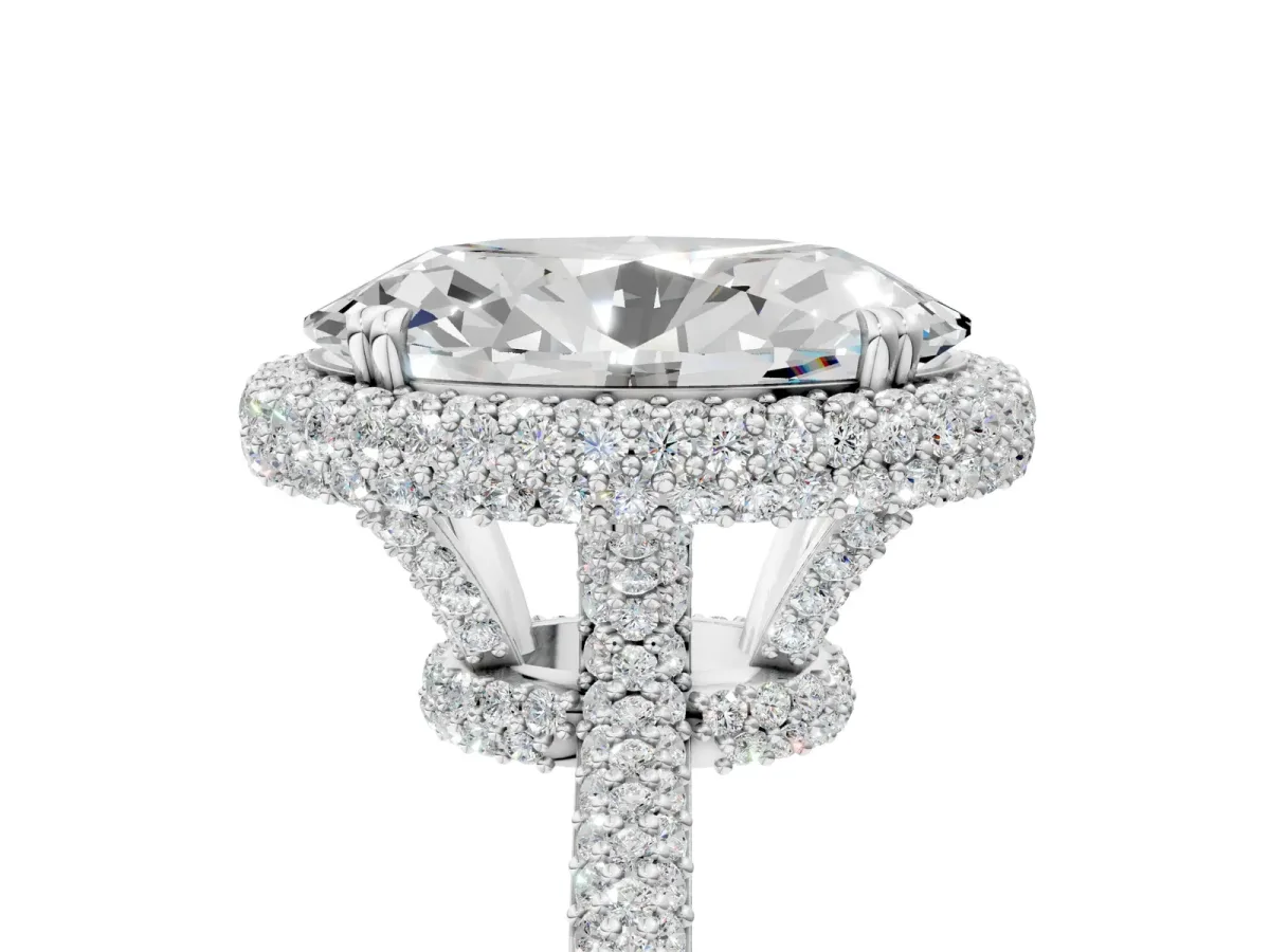 Oval Diamond Halo Ring with Round Diamond Accents Silver