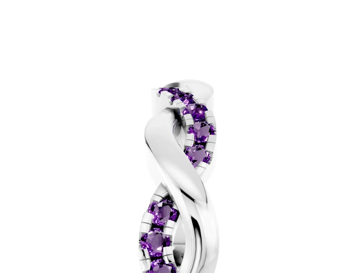 Round Amethyst Twist Eternity Band with Pavé Setting Silver