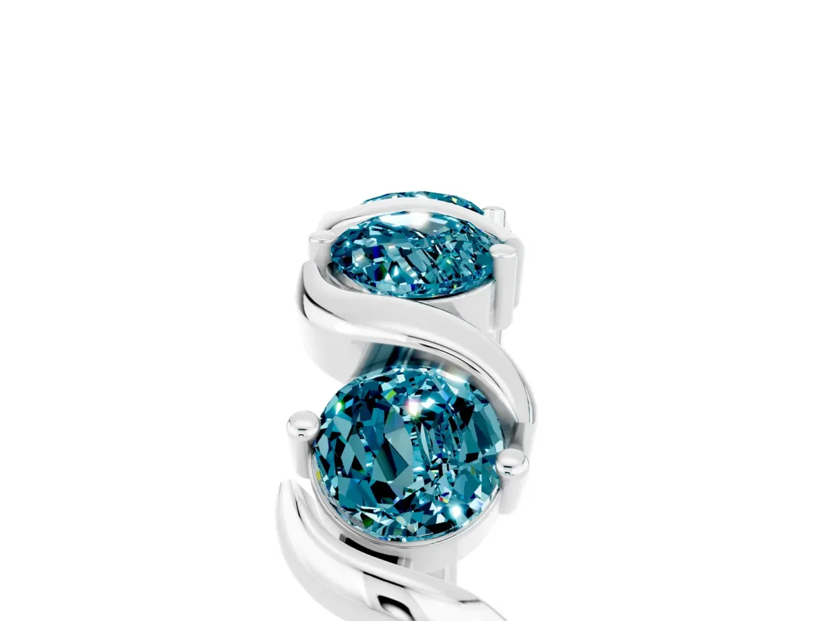 Six-Stone Round Blue Topaz Wave Band with Shared Prong Setting Silver