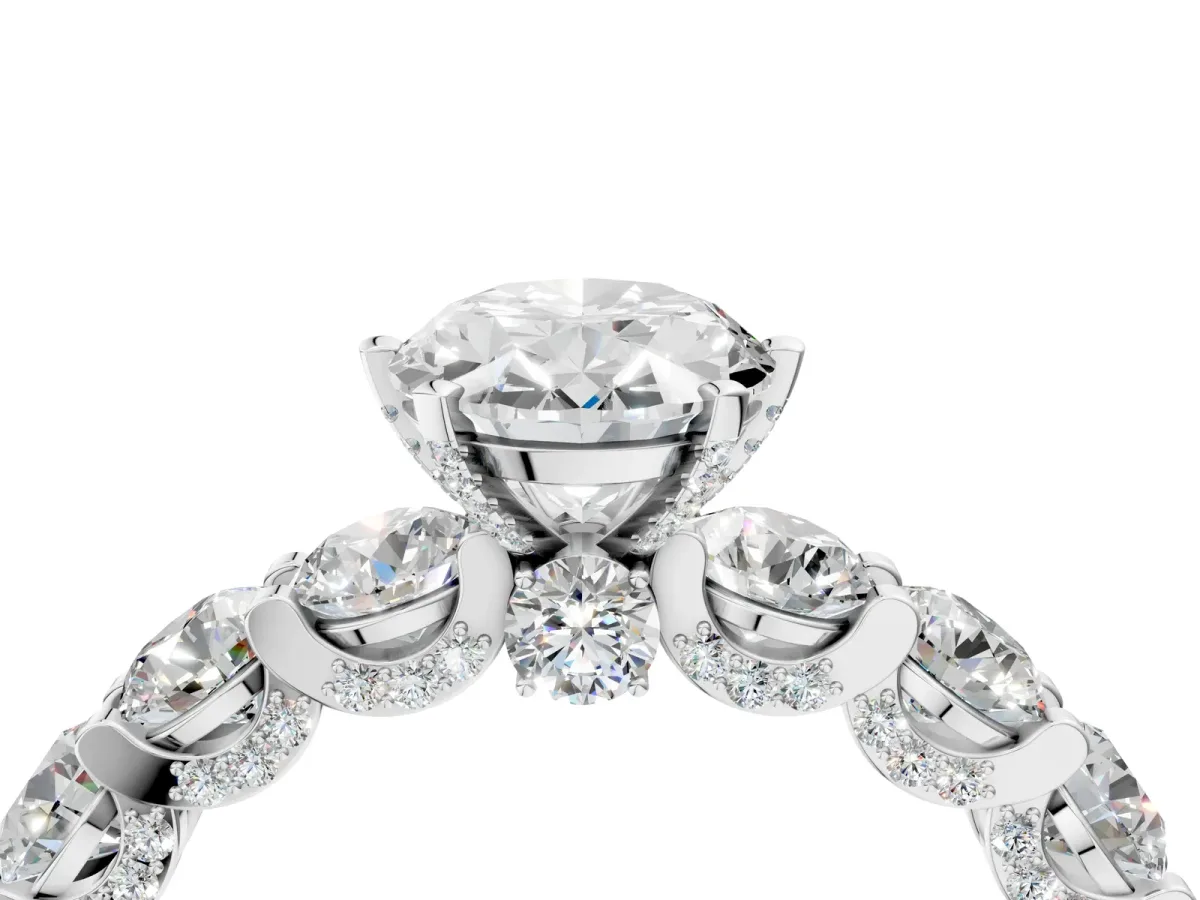 Oval Cut Diamond Side Stone Engagement Ring with Four-Prong Setting White gold