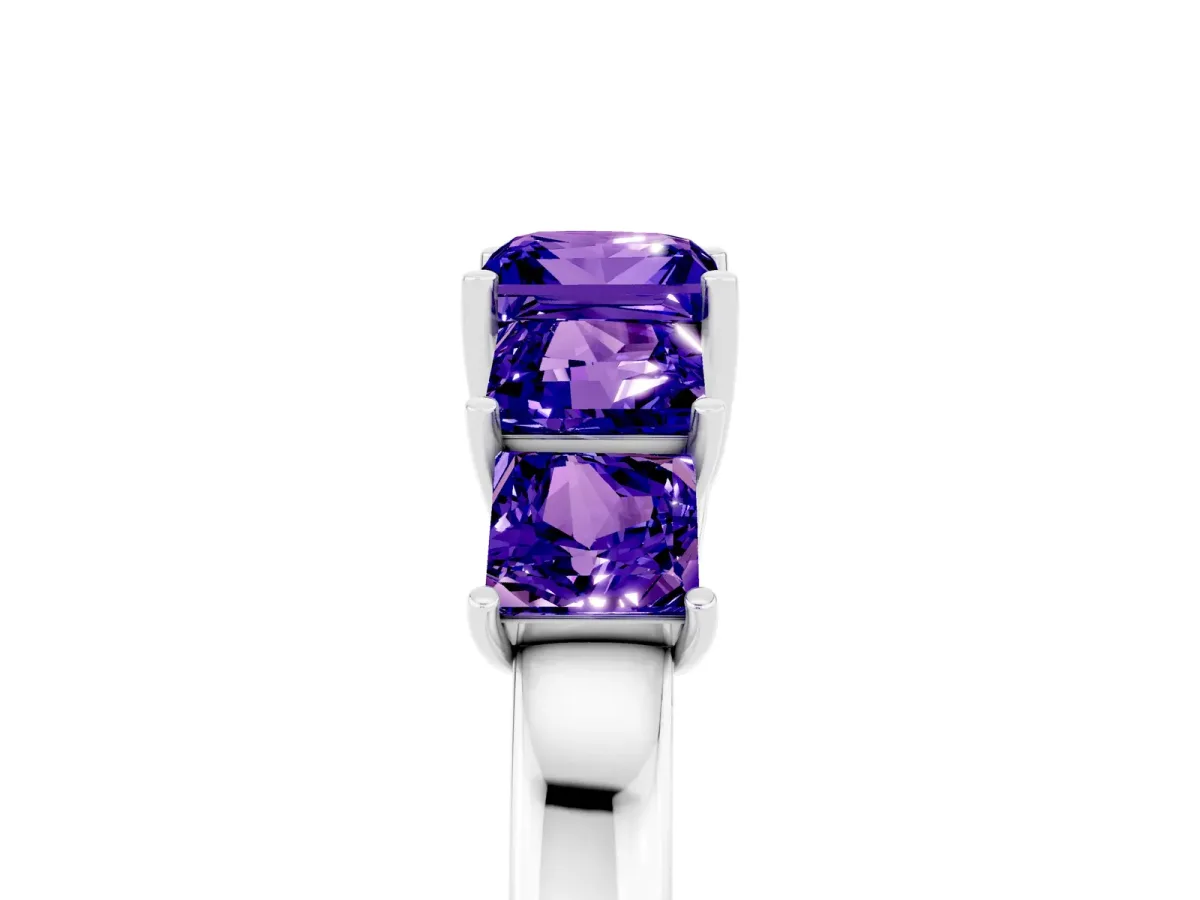 Princess Cut Five-Stone Tanzanite Ring with Classic Prong Setting Silver