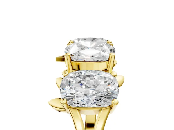 Four-Stone Elongated Cushion Diamond Band with Nature-Inspired Prong Setting Yellow gold