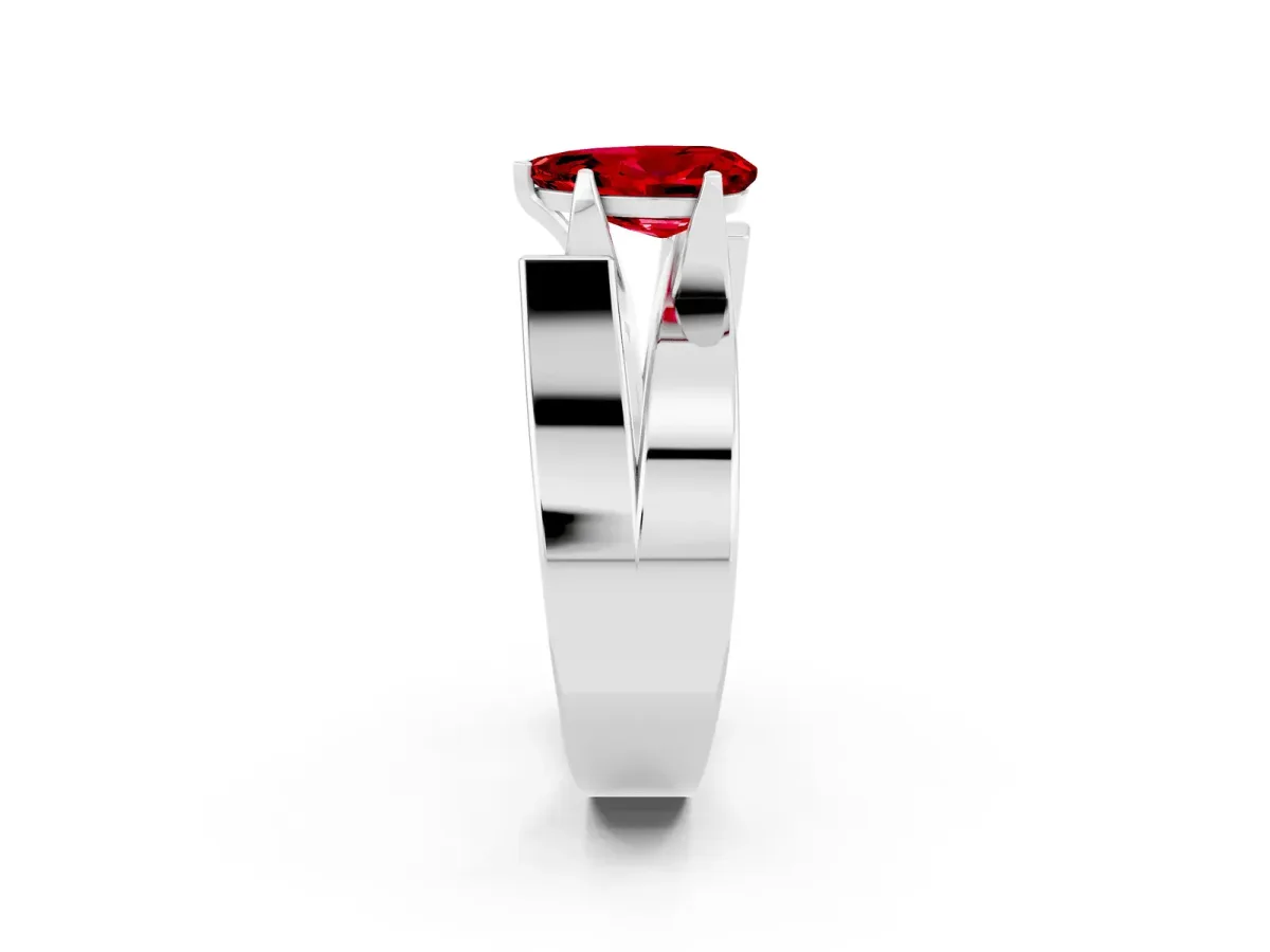 Modern Tension Set Pear Cut Ruby Solitaire Wide Band Ring White gold