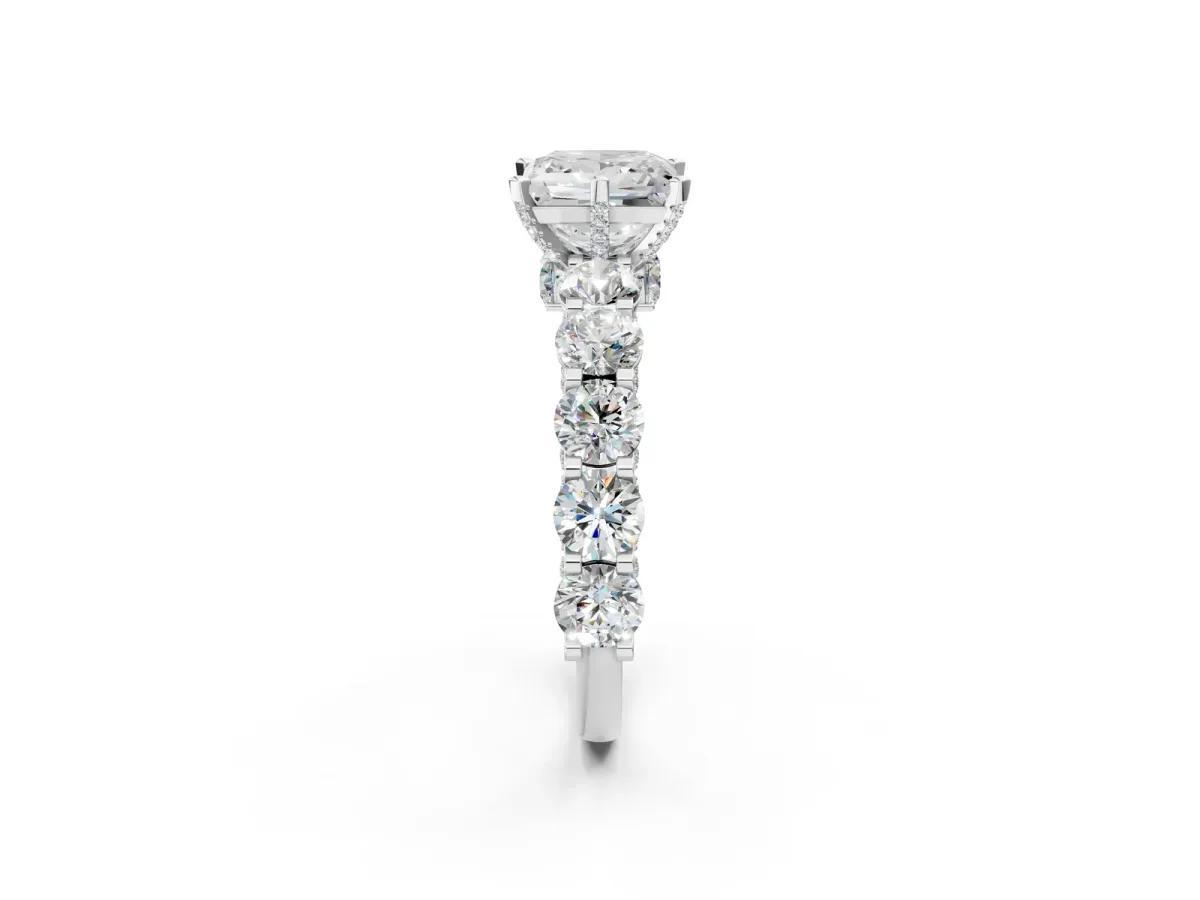 Princess Cut Diamond Side Stone Engagement Ring with Four-Prong Setting White gold