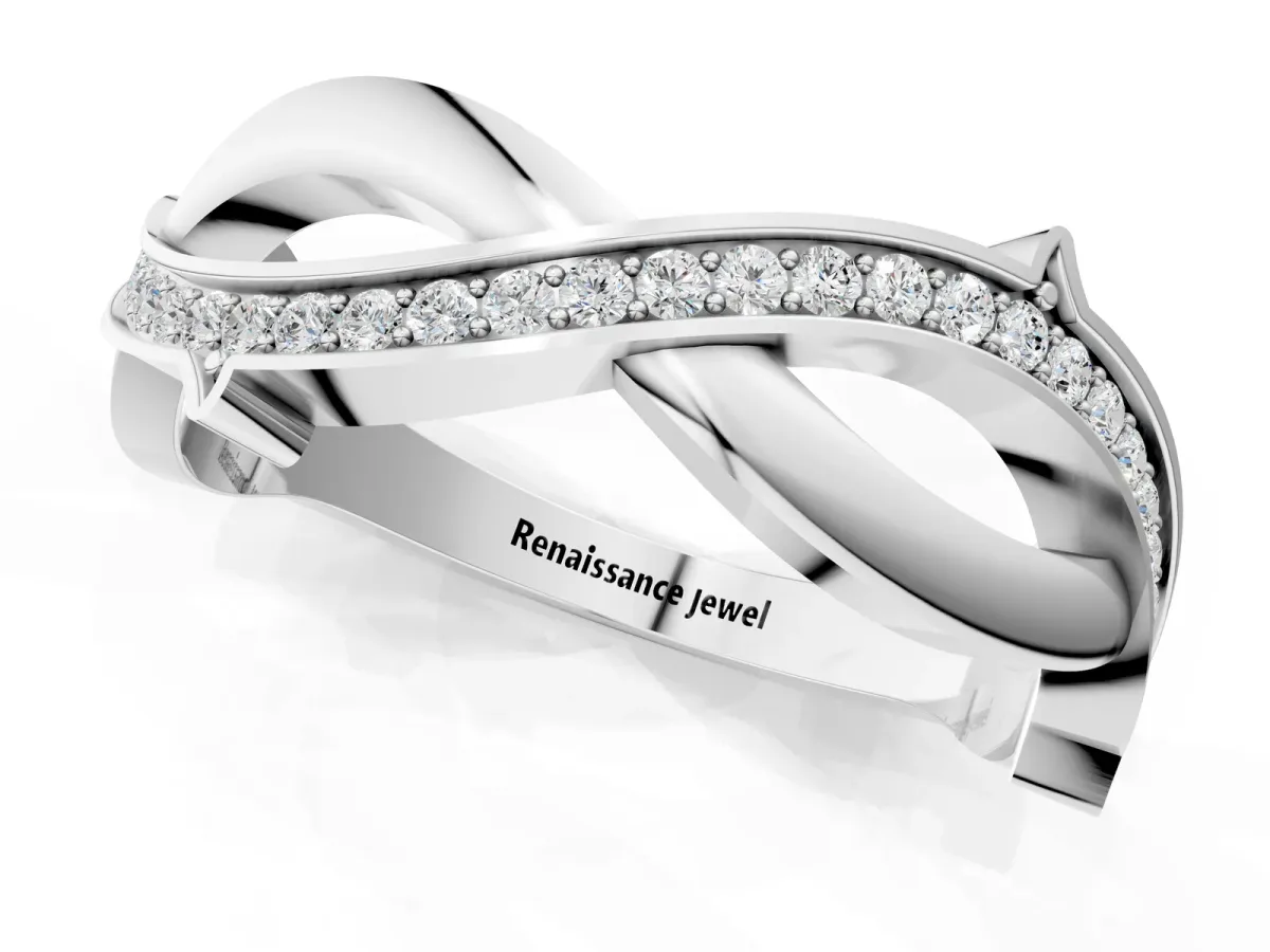 Pavé Round Diamond Twist Band with Channel Setting Silver