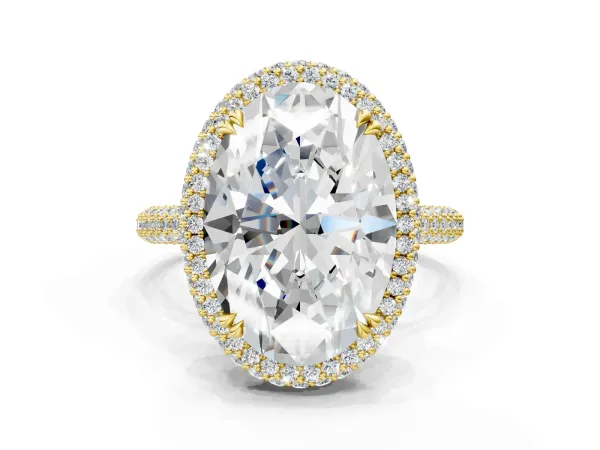 Oval Diamond Halo Ring with Round Diamond Accents Yellow gold