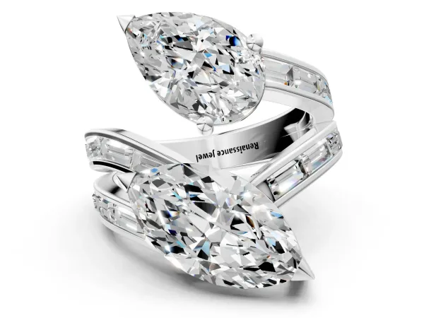 Marquise and Pear Diamond Toi Moi Ring with Baguette Diamond Accents White gold