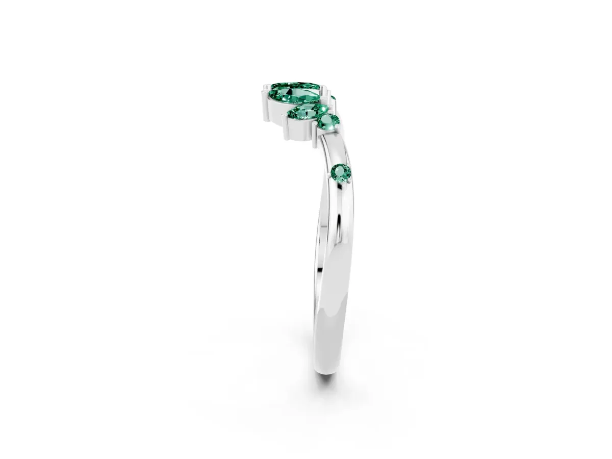 Open Marquise Cluster Green Sapphire Band with Prong Setting Silver