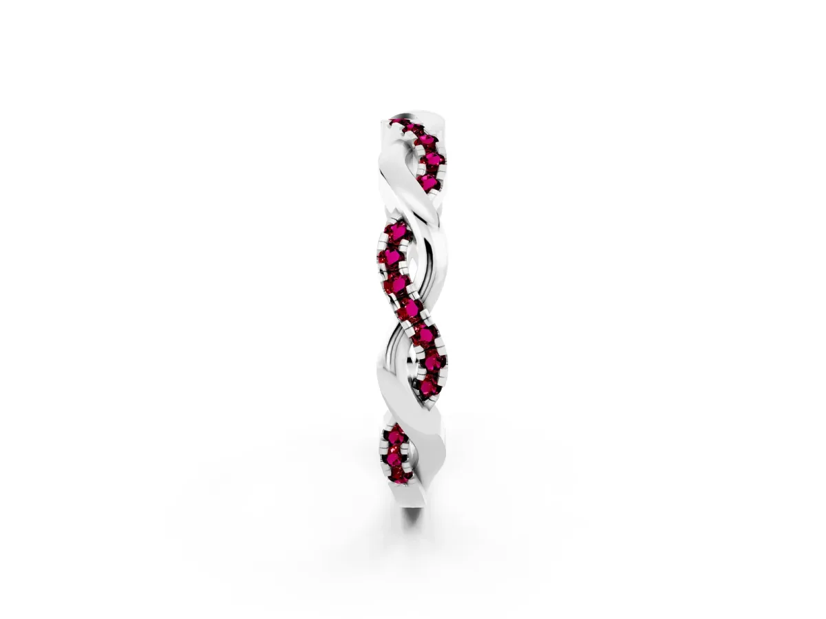 Round Garnet Twist Eternity Band with Pavé Setting Silver