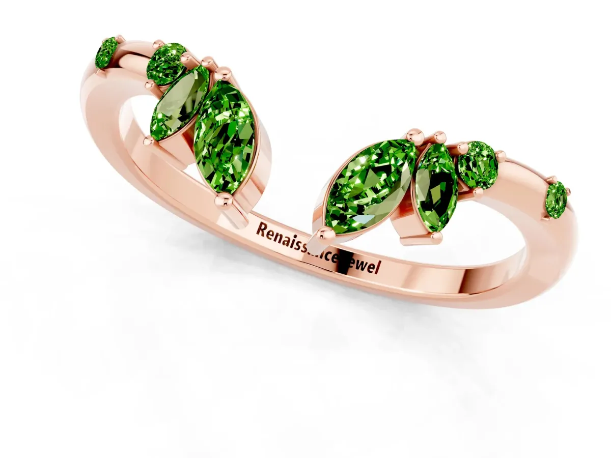 Open Marquise Cluster Peridot Band with Prong Setting Rose gold