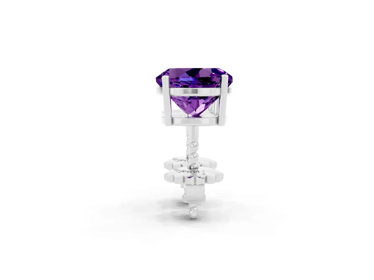 Round Cut Amethyst Stud Earrings Silver