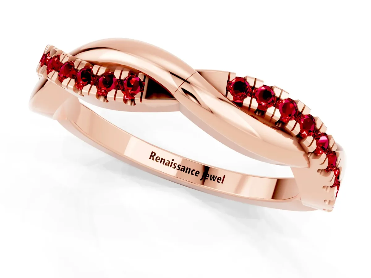 Round Ruby Twisted Infinity Band with Prong Setting Rose gold