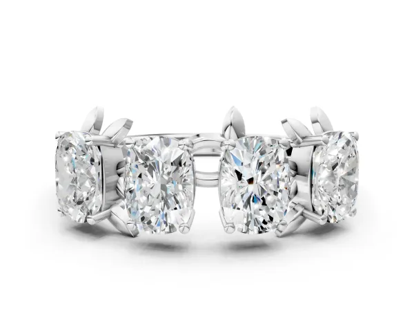 Four-Stone Elongated Cushion Diamond Band with Nature-Inspired Prong Setting Platinum