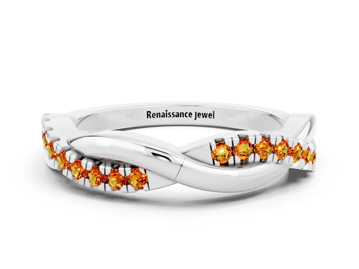Round Citrine Twisted Infinity Band with Prong Setting White gold