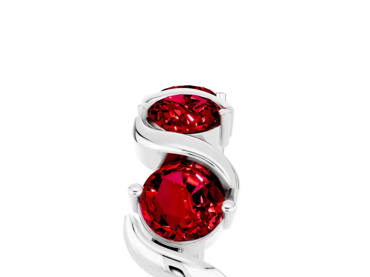 Six-Stone Round Ruby Wave Band with Shared Prong Setting Silver