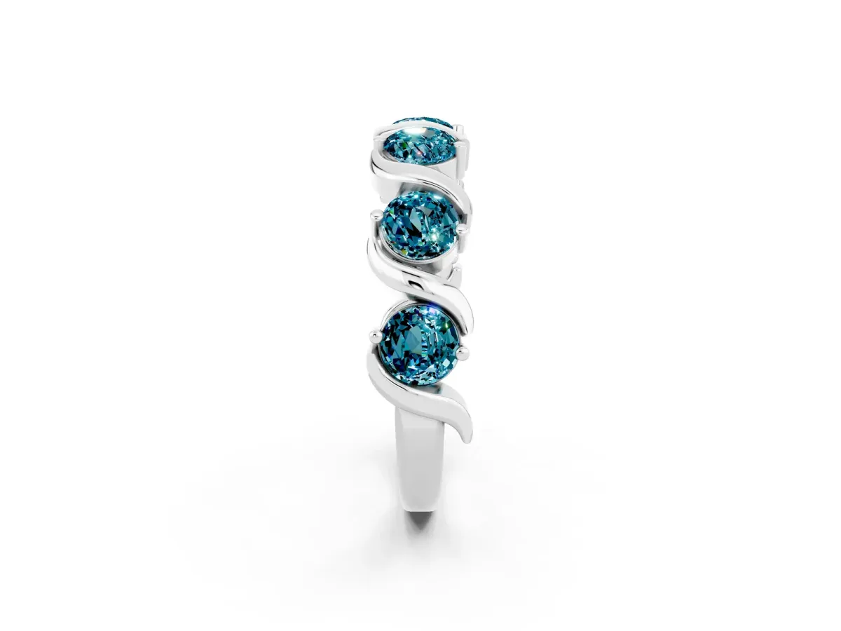 Six-Stone Round Blue Topaz Wave Band with Shared Prong Setting Silver