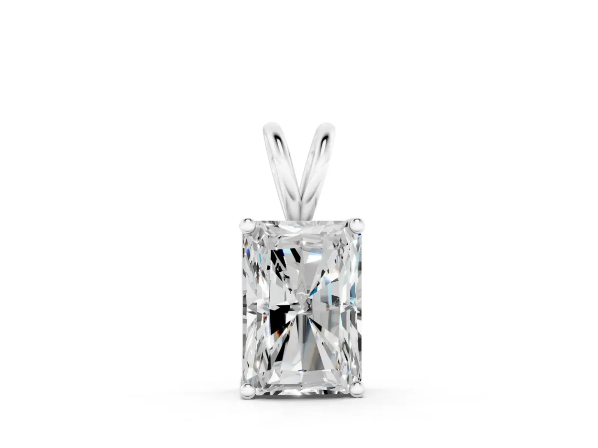 Radiant Diamond Solitaire Pendant with Four Prong Setting White gold