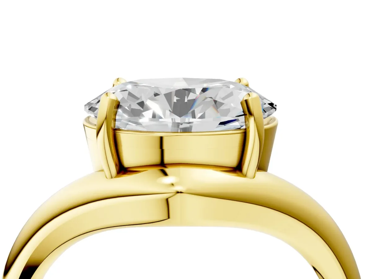 Oval Diamond Twisted Solitaire Ring Yellow gold