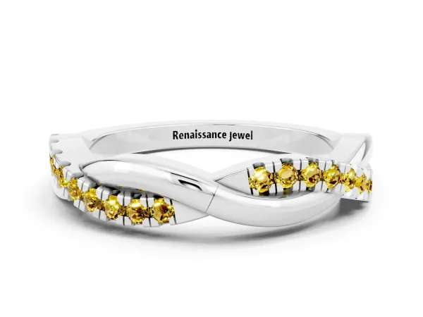 Round Yellow Sapphire Twisted Infinity Band with Prong Setting Platinum