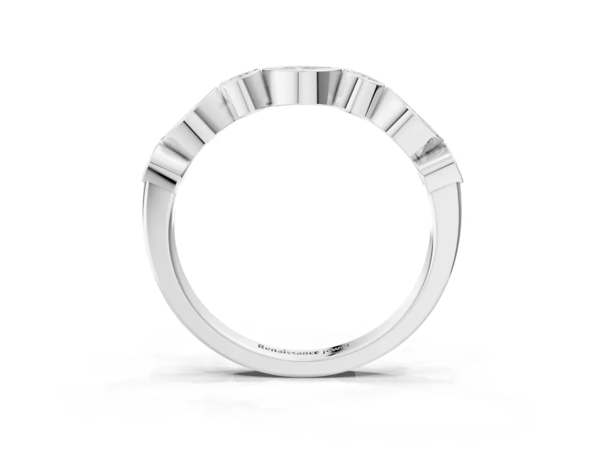 Bezel Set Marquise and Round Diamond Stackable Band White gold