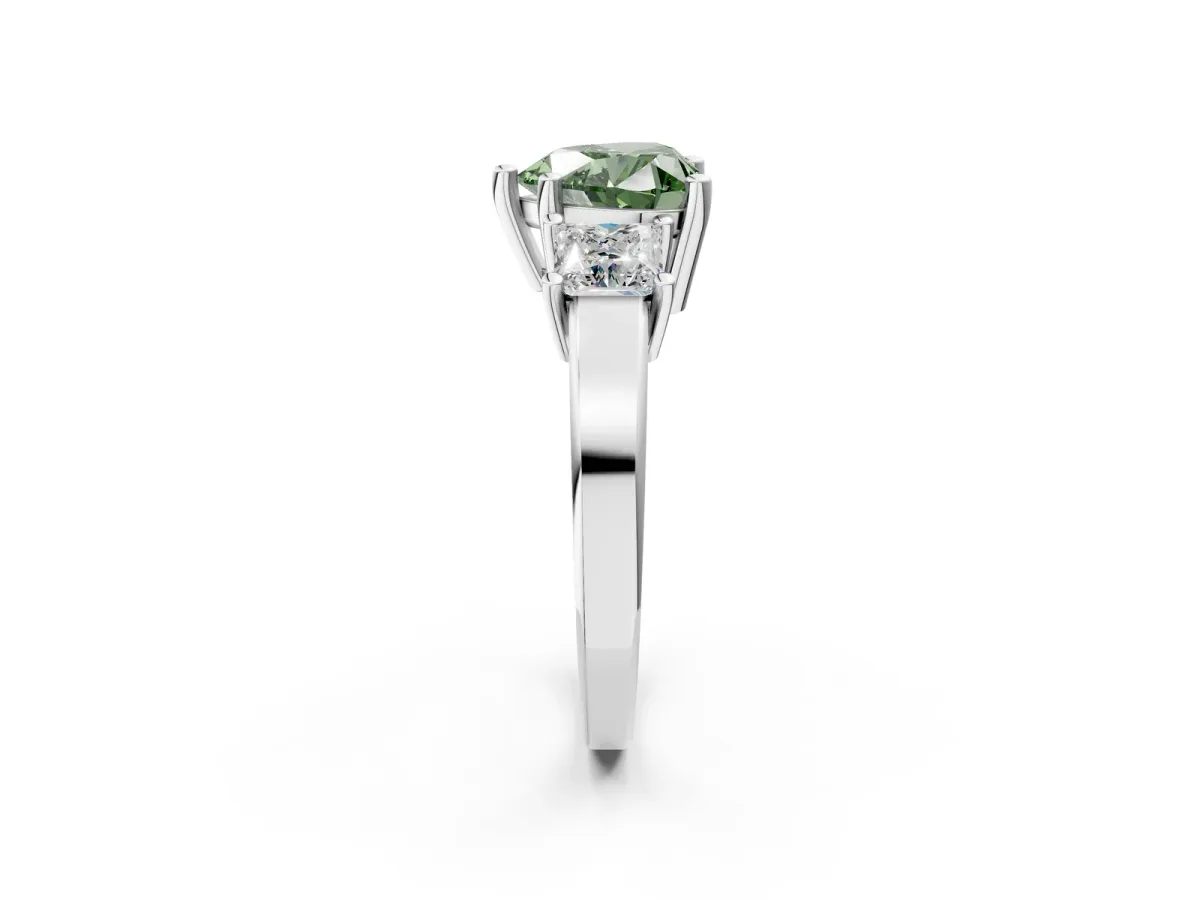 Fancy Green Three-Stone Heart Cut Cut Solitaire Ring with Prong Setting Platinum