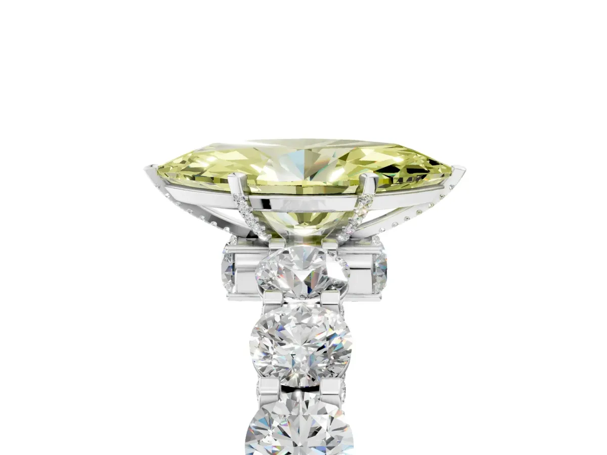 Fancy Yellow Marquise Cut Diamond Side Stone Engagement Ring with Four-Prong Setting Silver