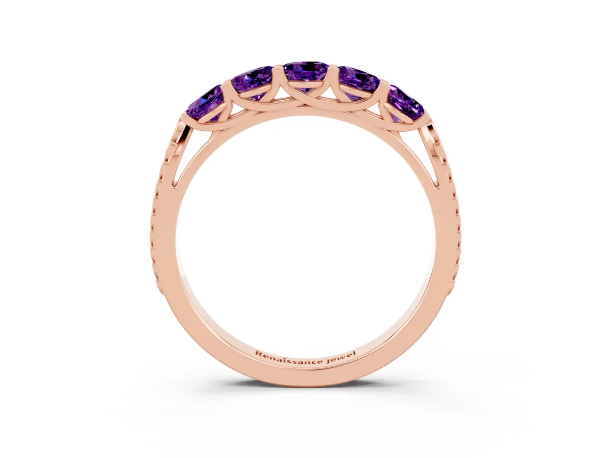 Five-Stone Round Amethyst Prong-Set Band Rose gold