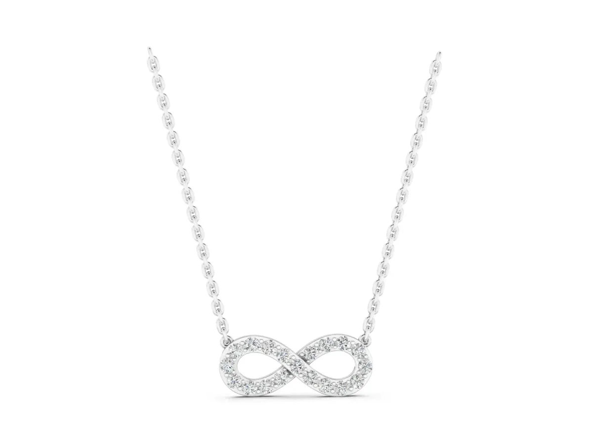 Infinity Pendant with Round Cut Diamonds in Pavé Setting Silver
