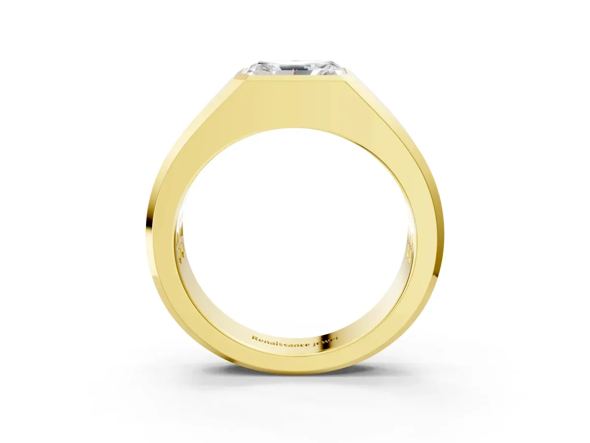 Radiant Diamond Wide Bezel Mens Ring Yellow gold