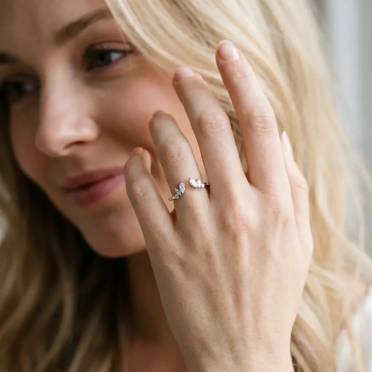 Open Marquise Cluster Diamond Band with Prong Setting Silver