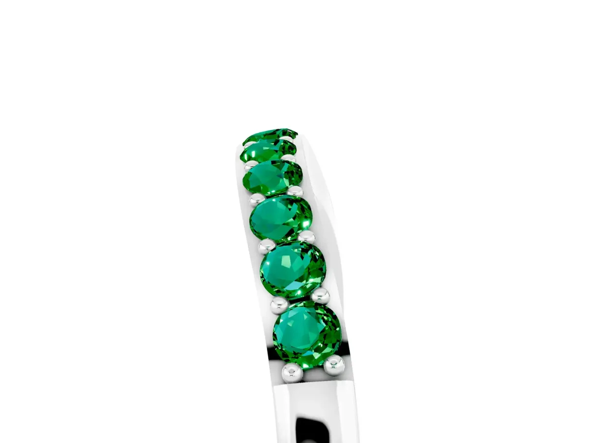 Round Emerald Curved Wedding Band with Channel Setting White gold
