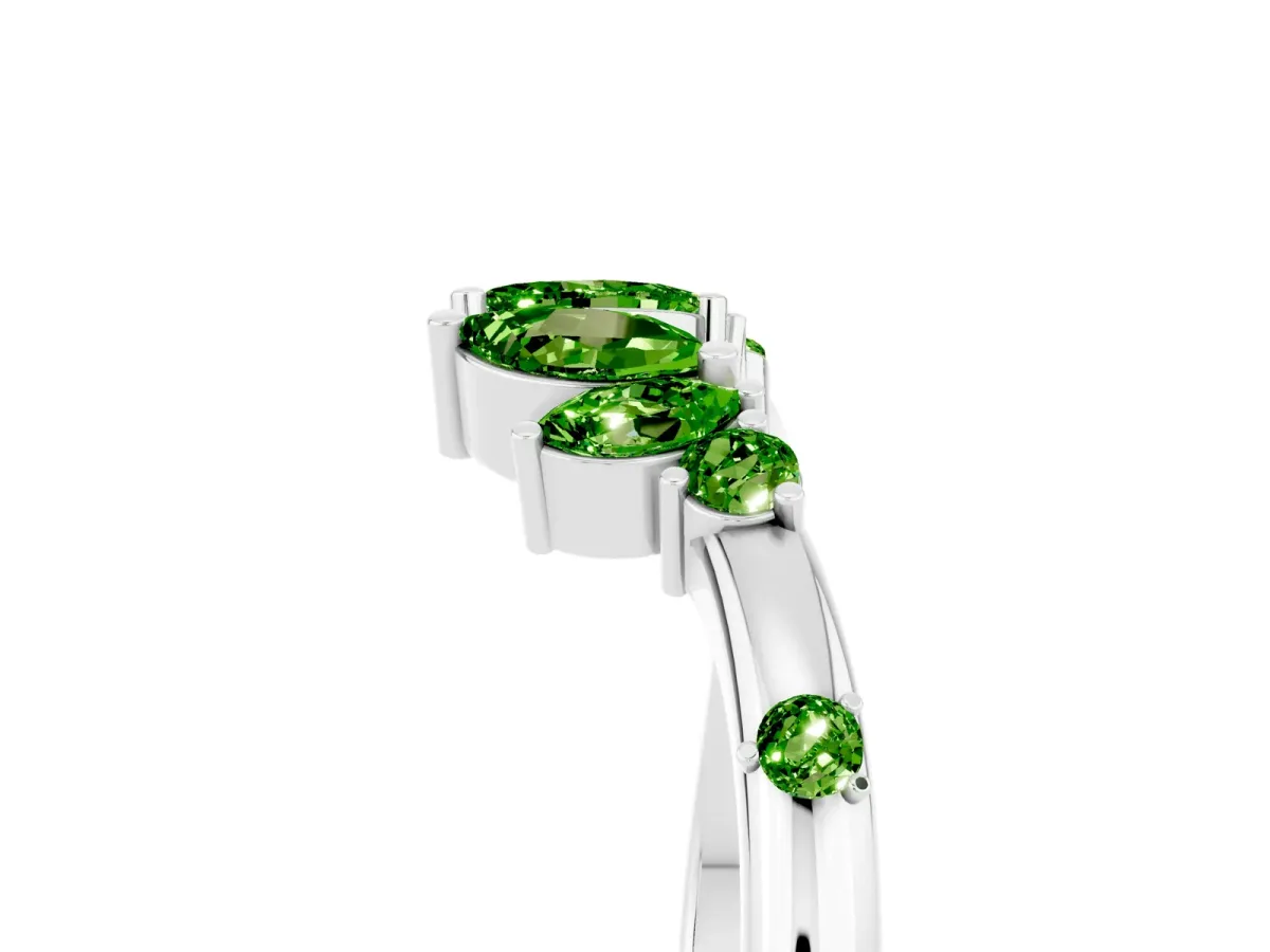 Open Marquise Cluster Peridot Band with Prong Setting White gold