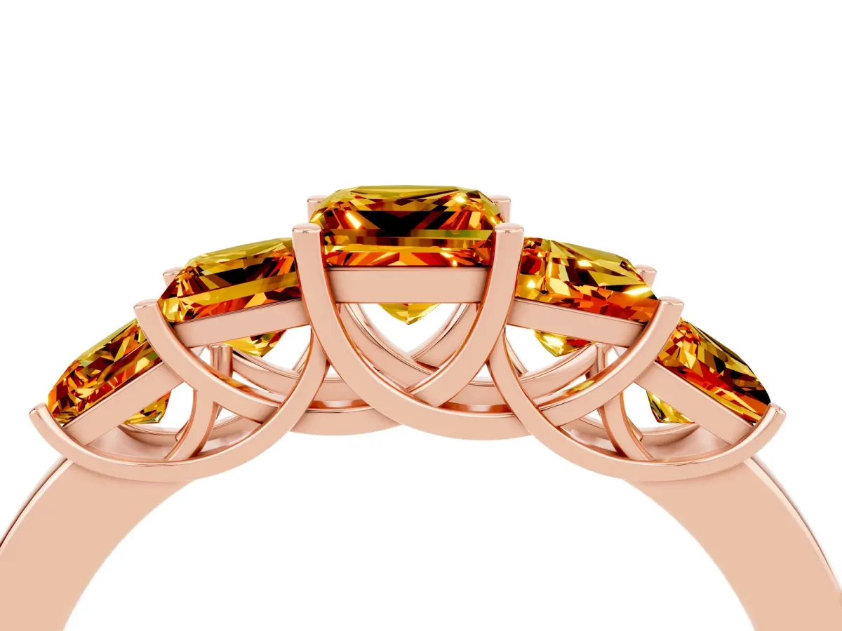 Princess Cut Five-Stone Citrine Ring with Classic Prong Setting Rose gold