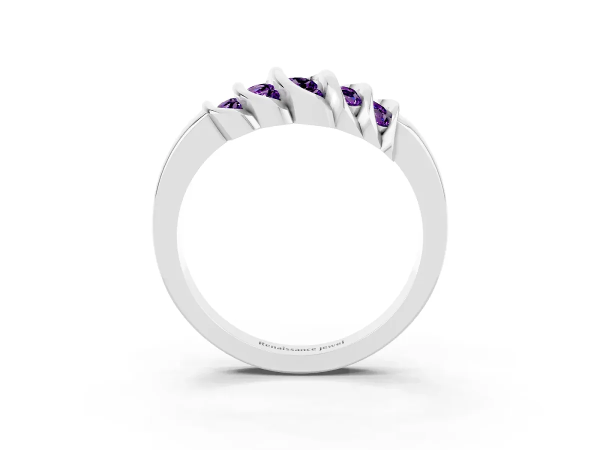 Round Amethyst Multi-Row Crossover Band Silver
