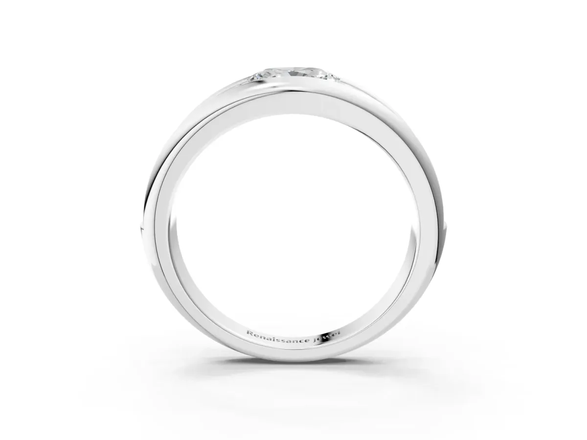 Oval Diamond Mens Ring with Round Diamond Accents Silver