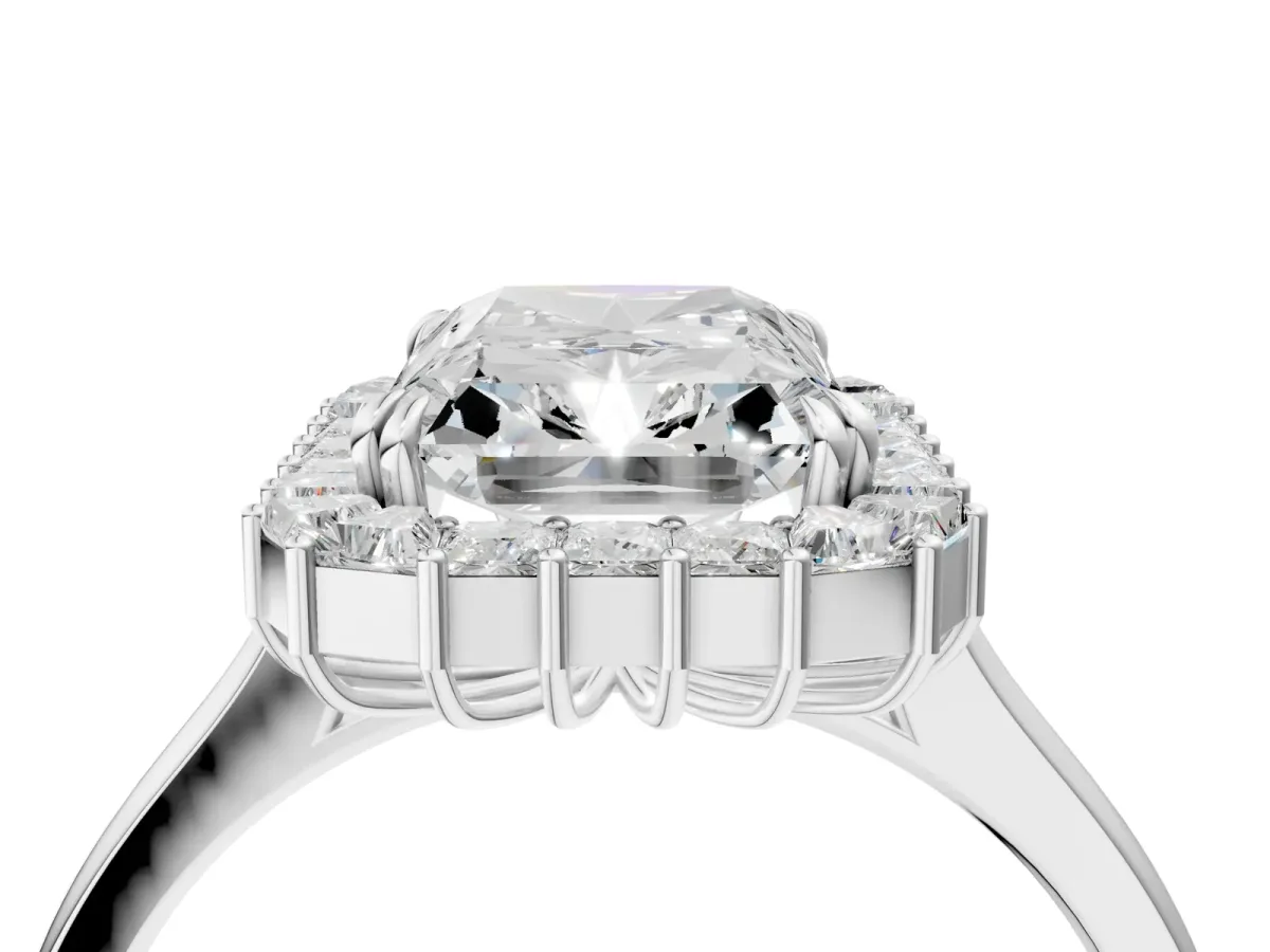 Radiant Diamond Baguette Halo Engagement Ring Platinum