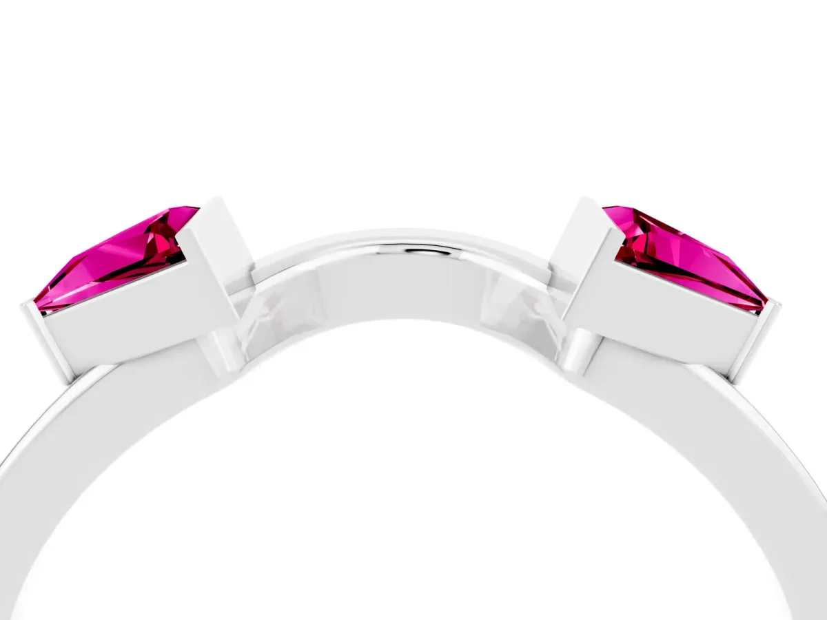 Trillion Garnet Open Band Ring with Bezel Setting Platinum