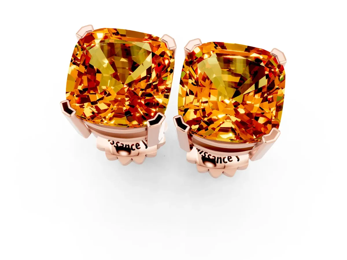 Cushion Cut Citrine Stud Earrings Rose gold