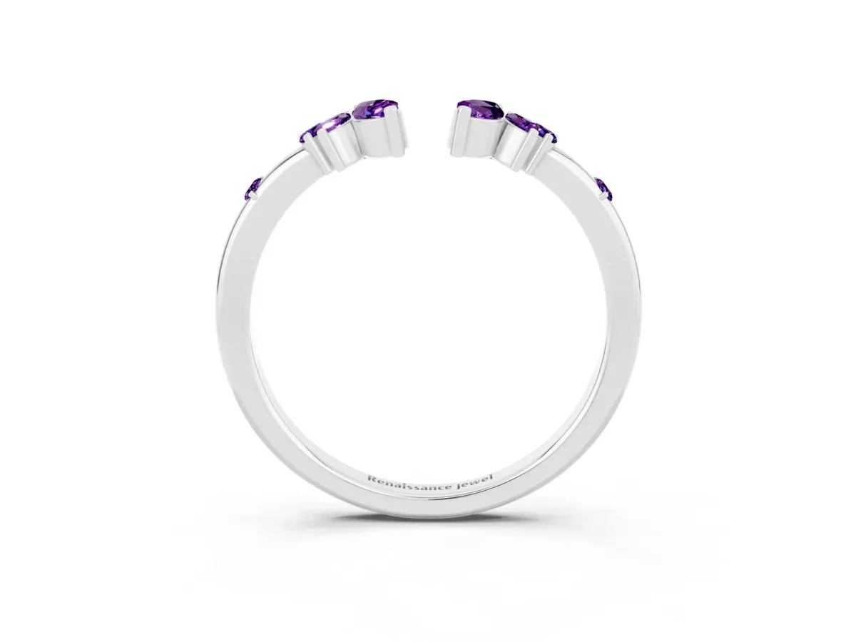 Open Marquise Cluster Amethyst Band with Prong Setting White gold