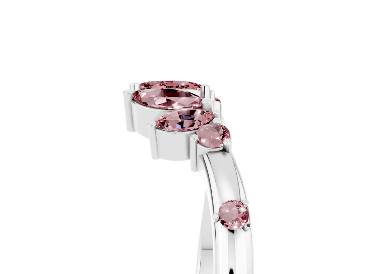 Open Marquise Cluster Morganite Band with Prong Setting Silver