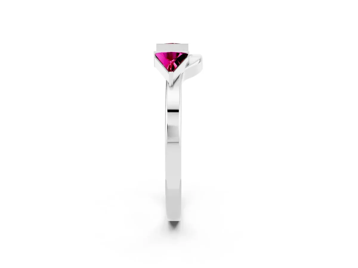 Trillion Garnet Open Band Ring with Bezel Setting Platinum