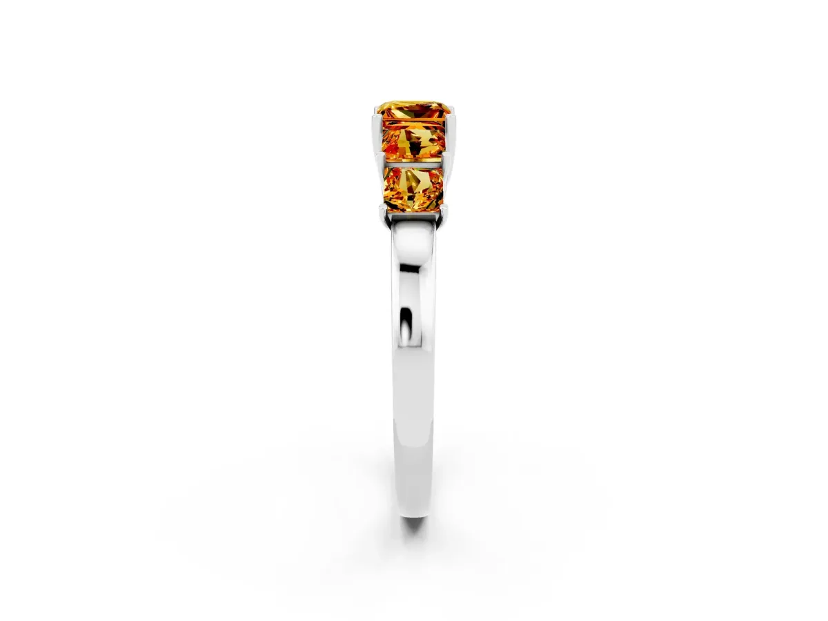 Princess Cut Five-Stone Citrine Ring with Classic Prong Setting Silver