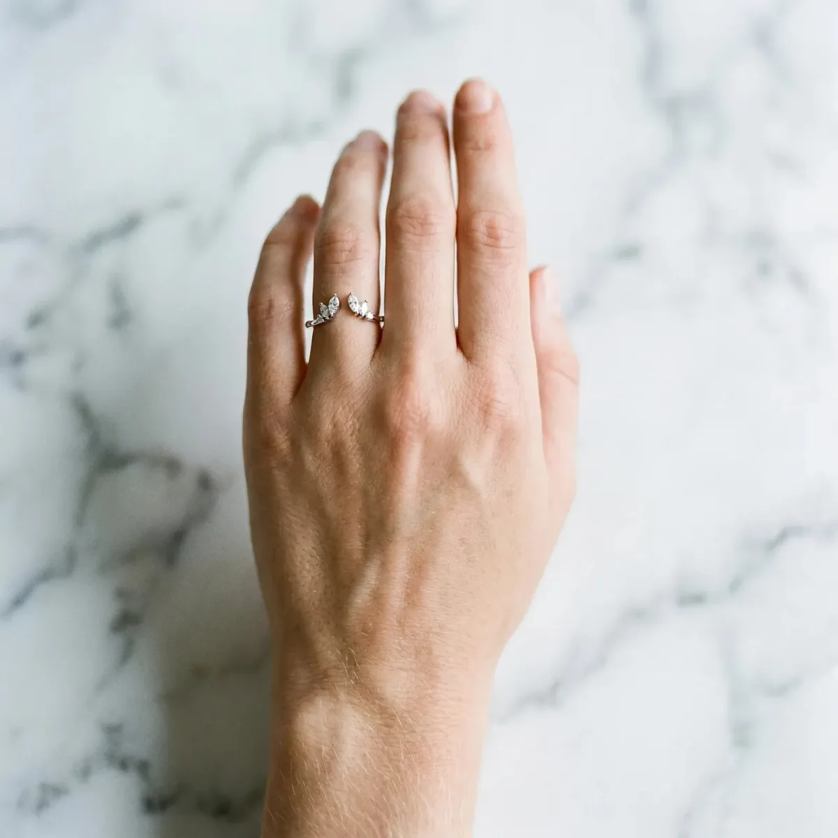 Open Marquise Cluster Diamond Band with Prong Setting Silver