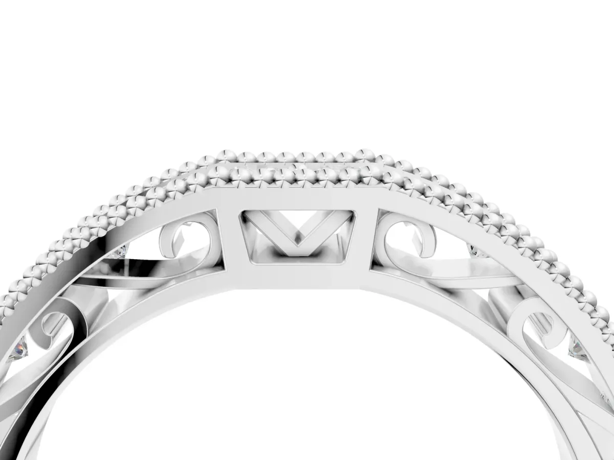 Milgrain Round Diamond Pavé Chevron Band White gold