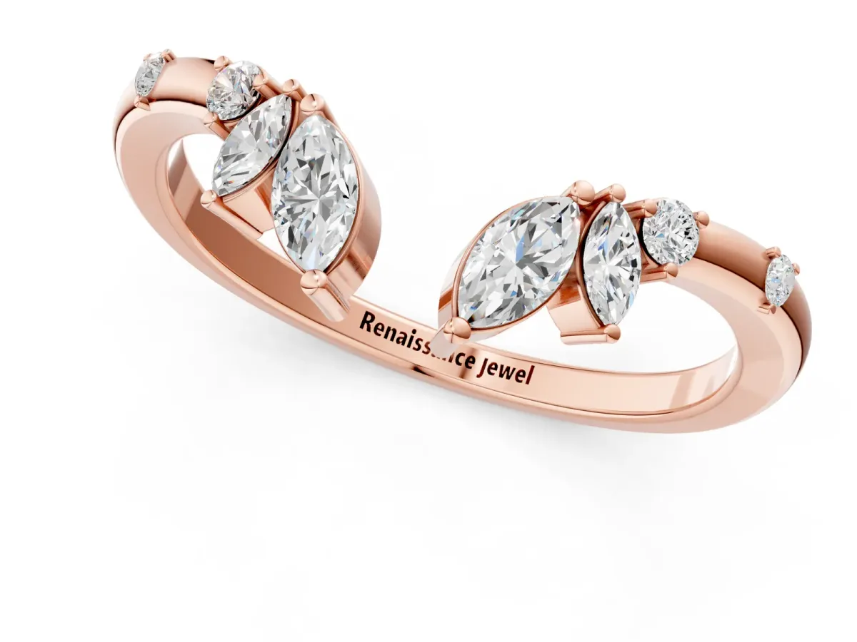 Open Marquise Cluster Diamond Band with Prong Setting Rose gold