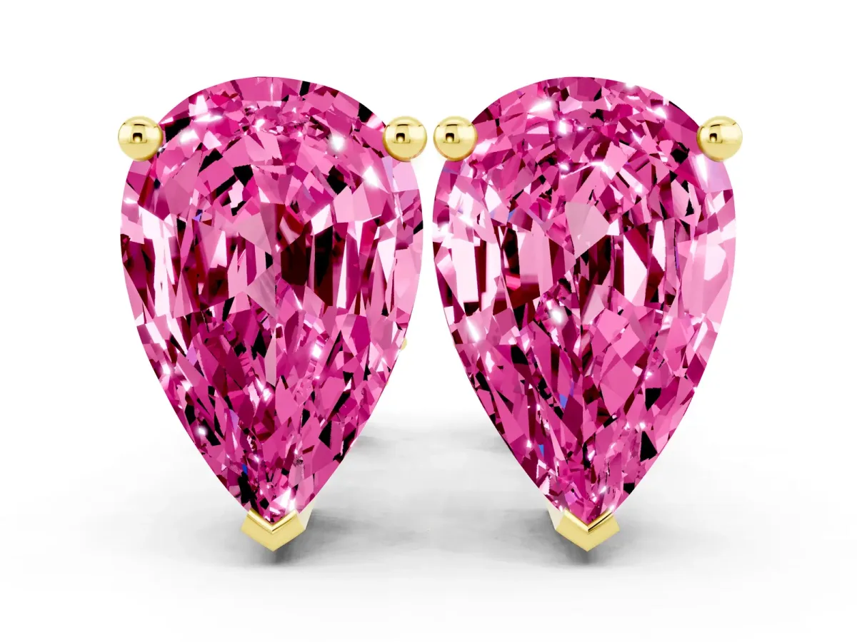 Pear Cut Pink Sapphire Stud Earrings Yellow gold