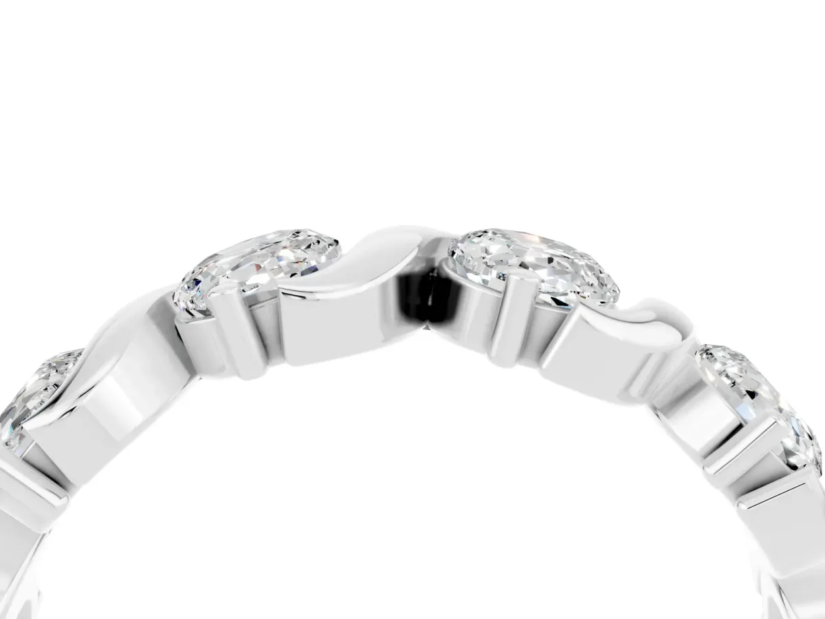 Six-Stone Round Moissanite Wave Band with Shared Prong Setting Silver