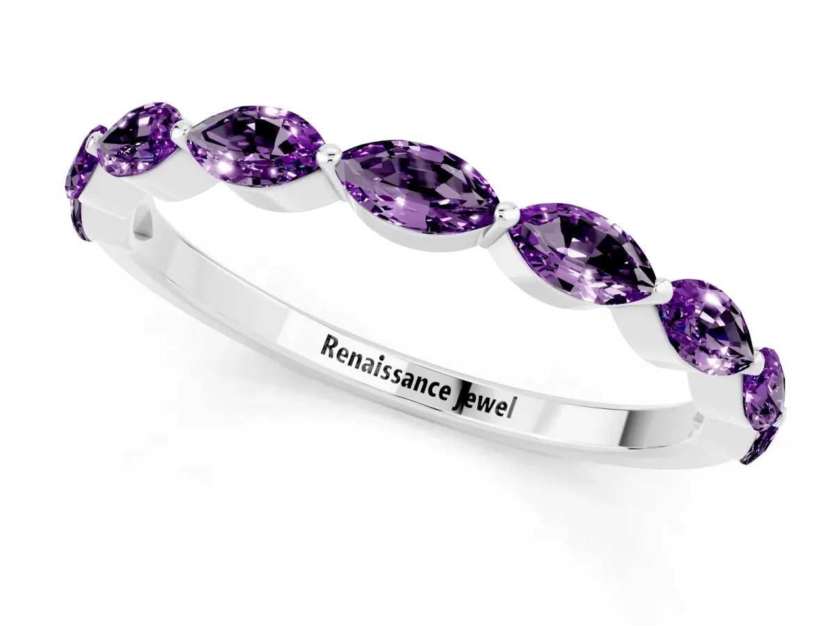 Marquise Amethyst Half Eternity Band with Prong Setting Silver