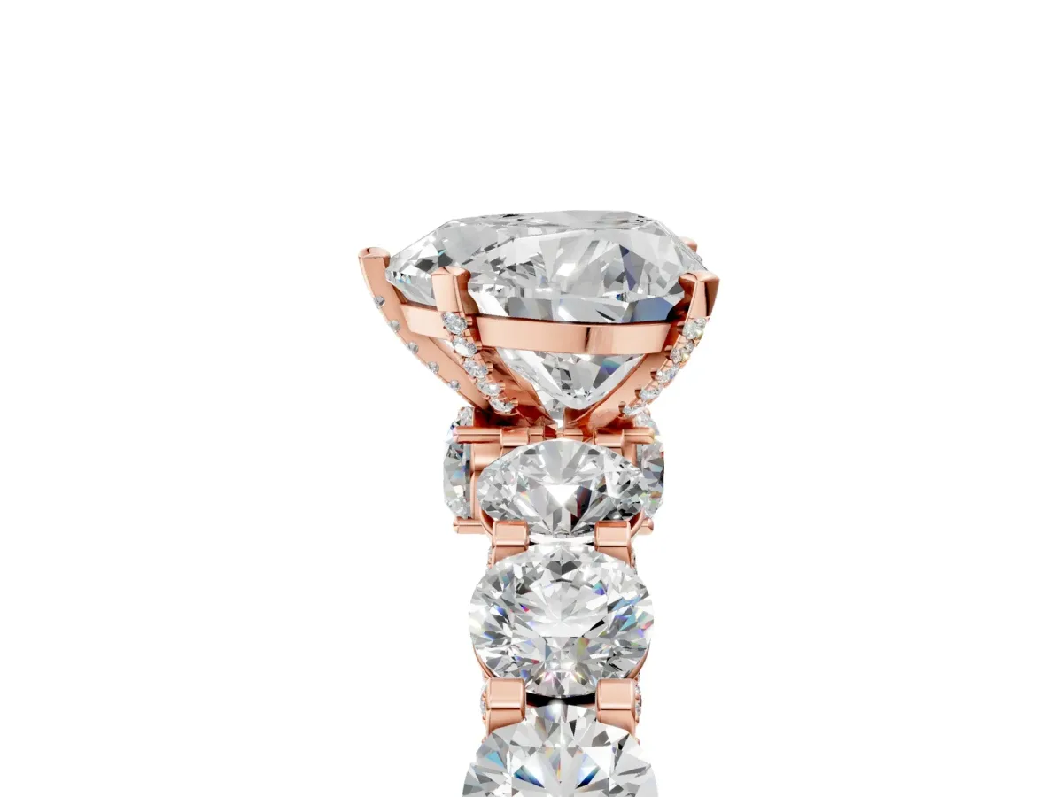 Heart Cut Diamond Side Stone Engagement Ring with Four-Prong Setting Rose gold